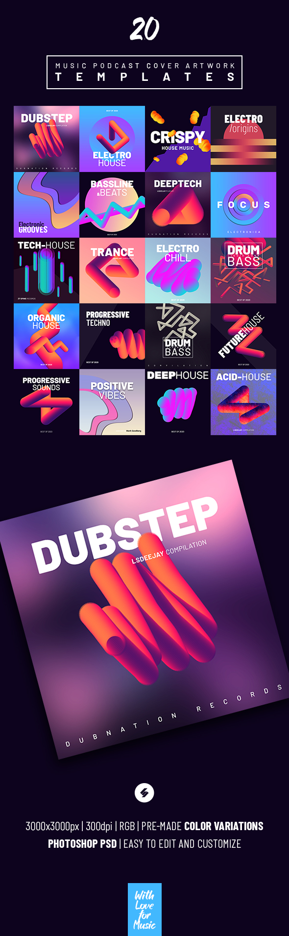 Electronic Music Podcast Cover Art Template Pack Pixelsao Templates