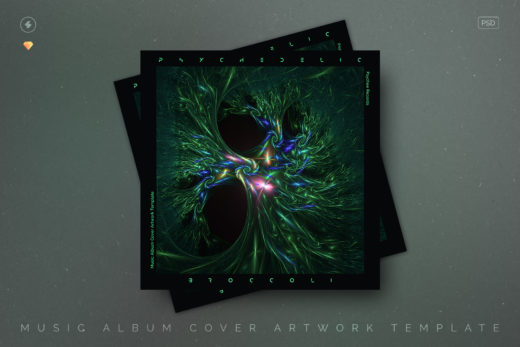 Psychedelic Broccoli Fractal Art Album Cover Template