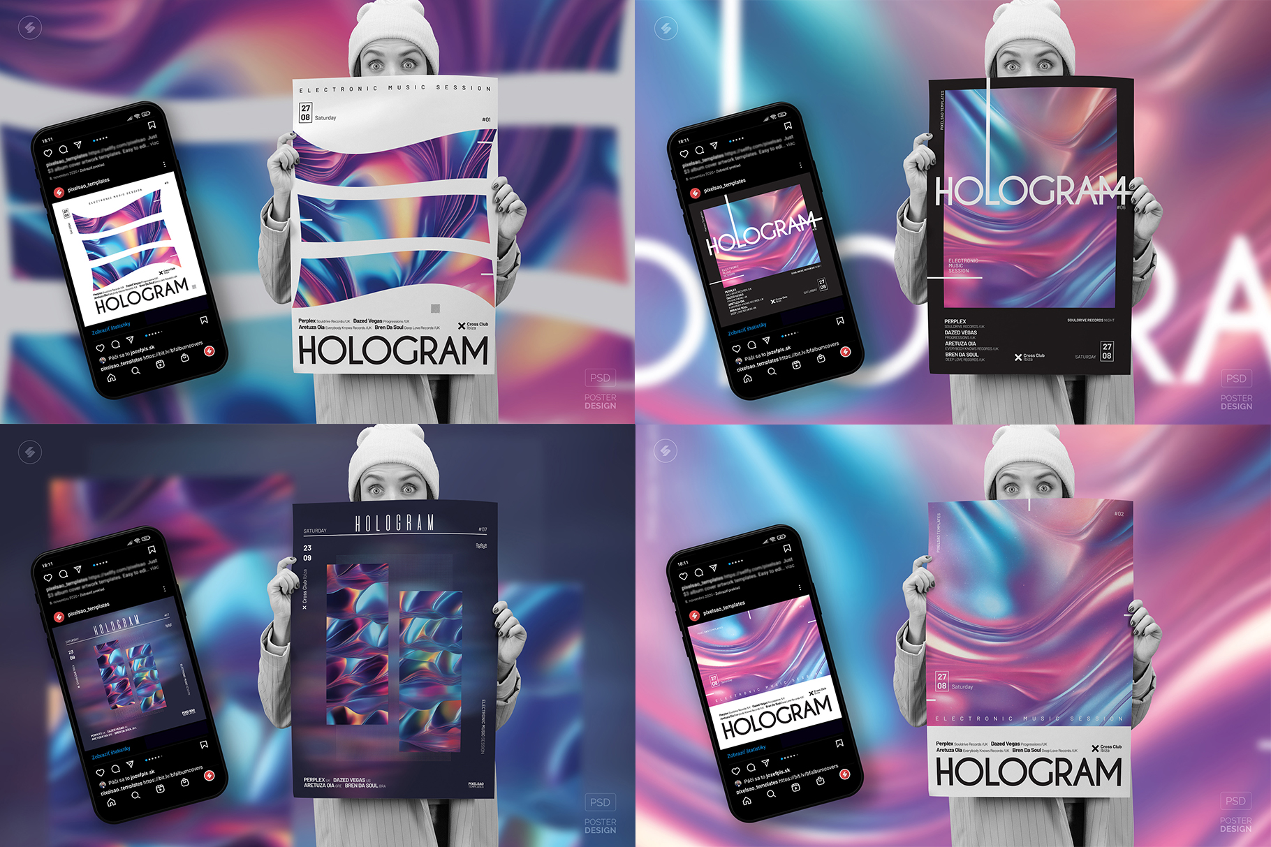 holographic poster, flyer artworks