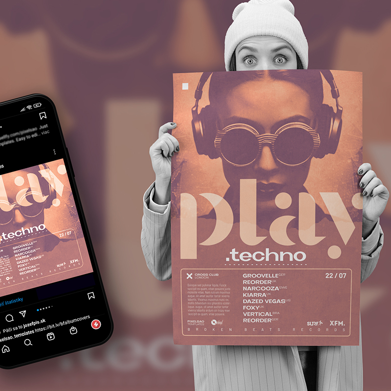 Techno party flyer, poster template